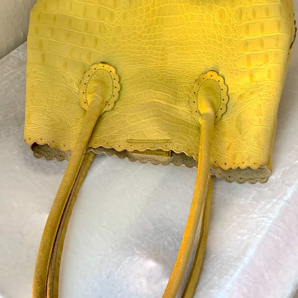 FURLA Yellow Crocodile Embossed Leather Divided Two Top Handle Tote Bag - Picture 4 of 7